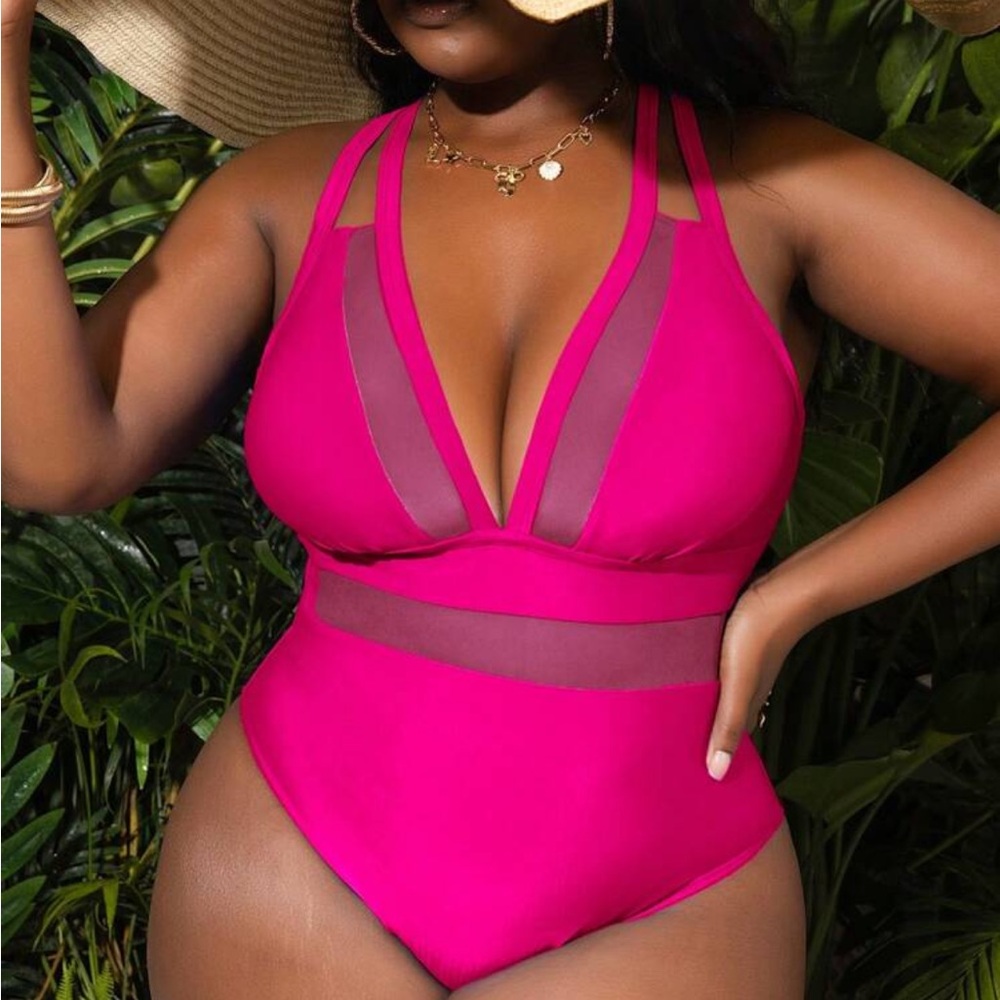 SHEIN Pink One Piece Swimsuit with Cutout Details
